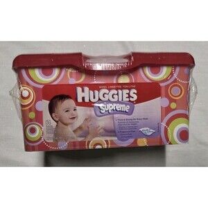 New Original Plastic Huggies Supreme  BABY Wipes Red Plastic Container  Circles